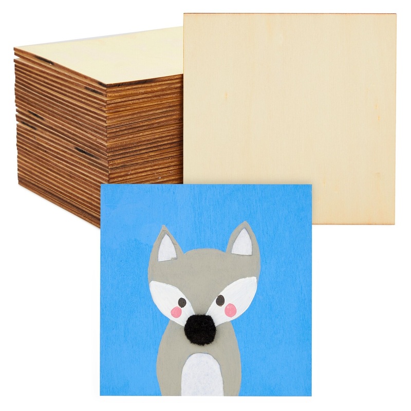 36 Pack 5×5 Wooden Squares for Crafts, Unfinished Wood Tiles for DIY Projects (0.1 in Thick)
