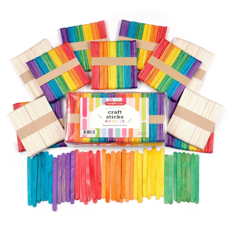 Incraftables Colored Popsicle Sticks for Crafts 600pcs (7 Colors). Large Colorful Wood Craft Sticks for DIY Decor & Ice Cream. Bulk Wide & Jumbo Wooden Craft Popsicle Sticks for Kids & Adults (4.5)