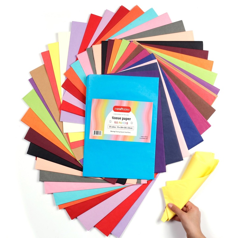 Incraftables Colored Tissue Paper for Crafts 100 Sheets (20×15). Art Tissue Paper for Gift Bags (25 Colors). Bulk Gift Tissue Paper for Gift Wrapping for Birthday Party & DIY Decor Kids & Adults