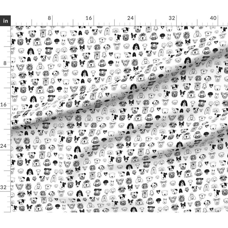 Petal Signature Cotton by the Yard or Fat Quarter Dog Doodles Black Ink Dogs Happy Faces Whimsical Kids Decor Custom Printed Fabric by Spoonflower