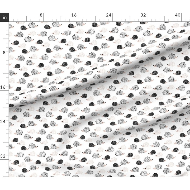 Petal Signature Cotton by the Yard or Fat Quarter Scandi Hedgehog Gender Neutral Black And White Woodland Animals Whimsical Custom Printed Fabric by Spoonflower