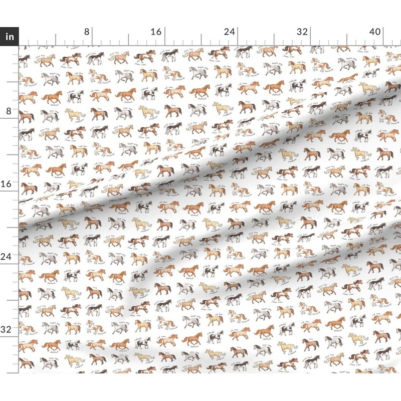 Petal Signature Cotton by the Yard or Fat Quarter Watercolor Horses Equestrian Ponies Palomino Dapple Grey Chestnut Horse Farm Animal Horseback Riding Custom Printed Fabric by Spoonflower