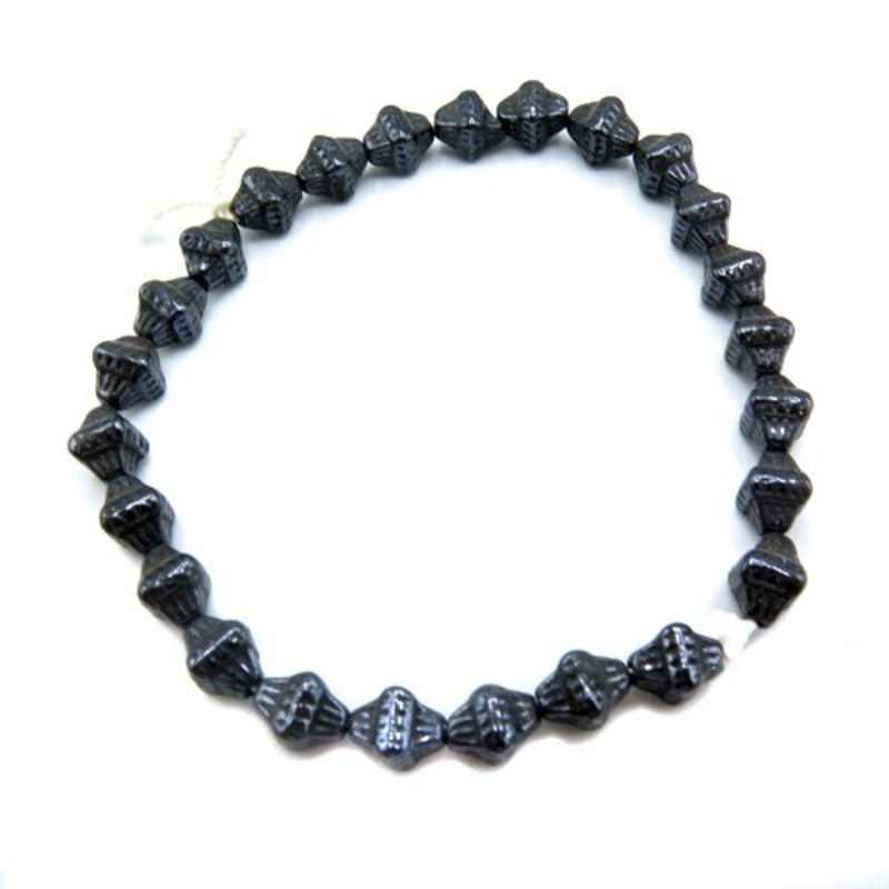Shiny Black Bicone Czech Glass Beads (1 strand/25 beads) (B617)