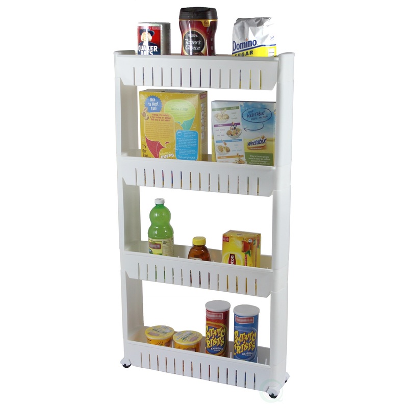 Slim Storage Cabinet Organizer 4 Shelf Rolling Pull Out Cart Rack Tower with Wheels