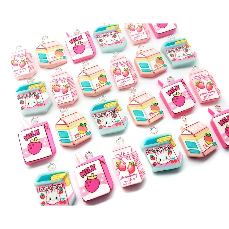 Kawaii Food Charms, Cute Pastel Drink Pendants, 8 pcs, Adorabilities