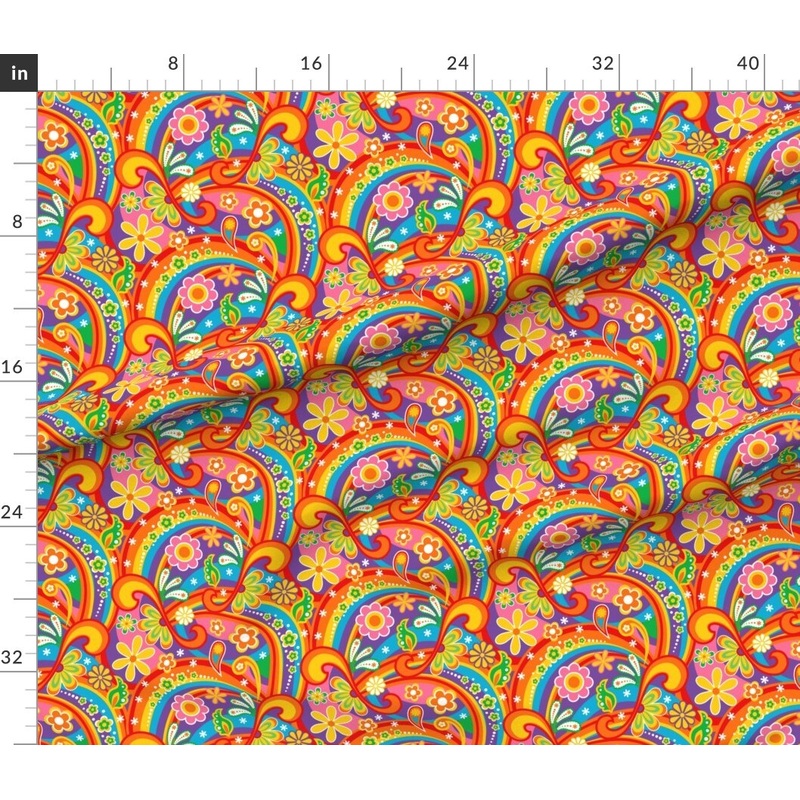 Petal Signature Cotton by the Yard or Fat Quarter 1960S Psychedelic Flower Power Flowers Colorful Rainbows Red Pink Orange Purple Costume Custom Printed Fabric by Spoonflower