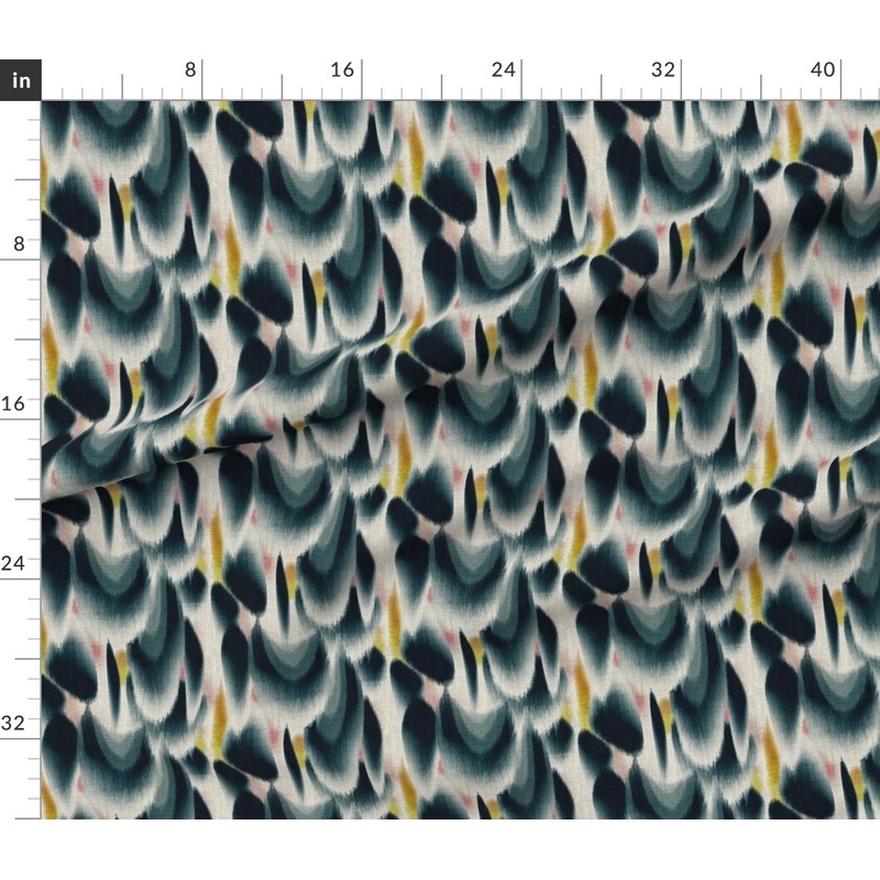 Petal Signature Cotton by the Yard or Fat Quarter Abstract Indigo Tie Dye Japanese Inspired Watercolor Ikat Navy And Mustard Ombre Custom Printed Fabric by Spoonflower