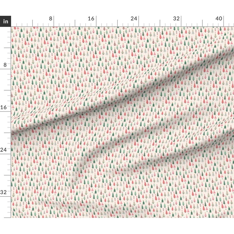 Petal Signature Cotton by the Yard or Fat Quarter All Christmas Trees Mini Tree Holiday Pink Green Custom Printed Fabric by Spoonflower