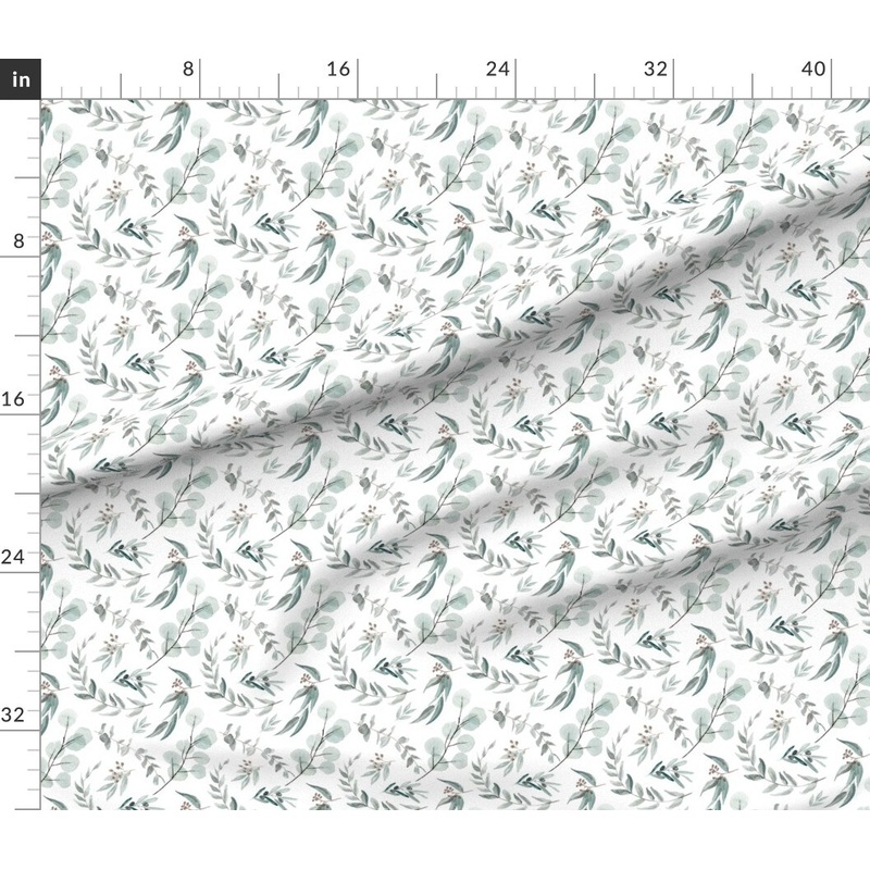Petal Signature Cotton by the Yard or Fat Quarter Australian Eucalyptus Leaves Botanical Flora Rustic Farmhouse White Green Watercolor Greenery Custom Printed Fabric by Spoonflower