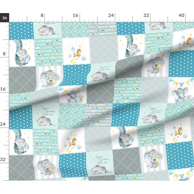 Petal Signature Cotton by the Yard or Fat Quarter Baby Elephant Cheater Quilt Patchwork Wholecloth Blue Aqua Gray Custom Printed Fabric by Spoonflower