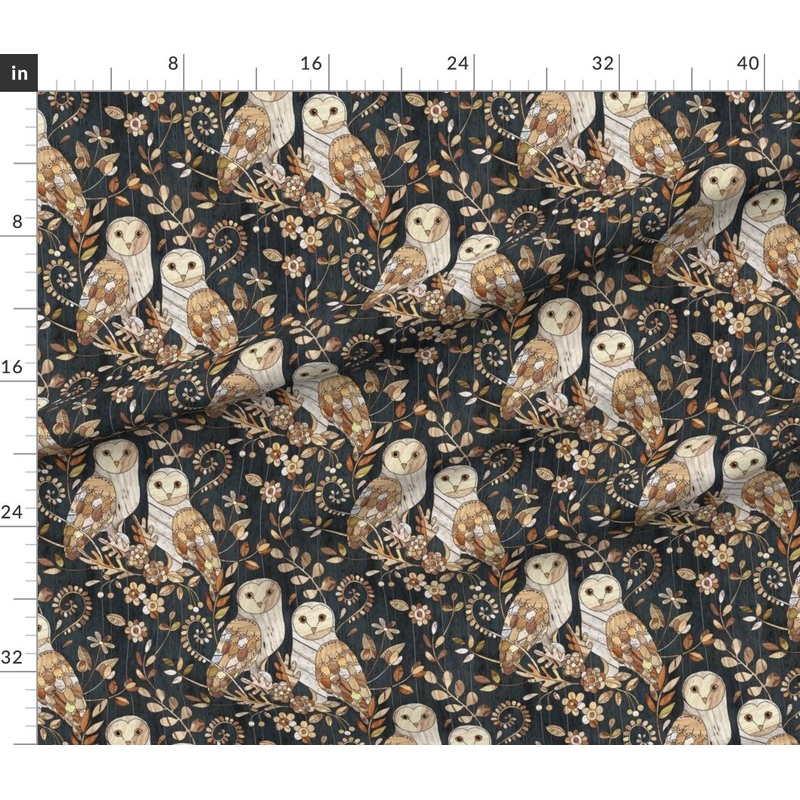 Petal Signature Cotton by the Yard or Fat Quarter Barn Owl Collage Large Owls Wood Nature Night Modern Farmhouse Custom Printed Fabric by Spoonflower