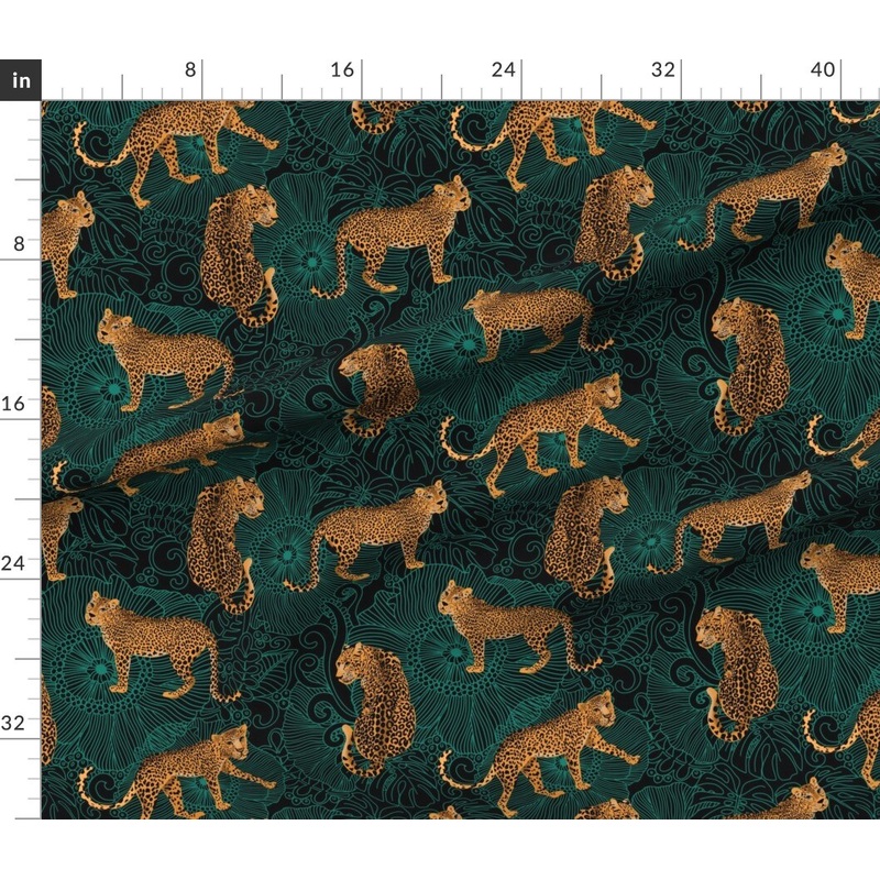 Petal Signature Cotton by the Yard or Fat Quarter Black Green Animal Africa Leopard Cheetah Tiger Exotic Animals Maximalist Custom Printed Fabric by Spoonflower