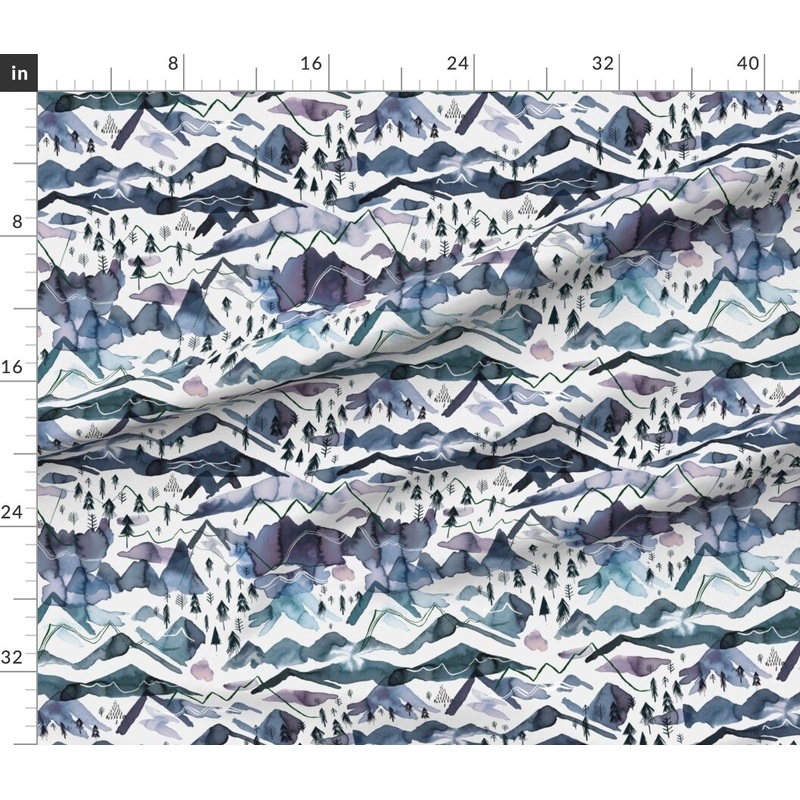 Petal Signature Cotton by the Yard or Fat Quarter Blue Nature Mountains Watercolor Forest Winter Landscape Outdoors Woodland Countryside Holiday Custom Printed Fabric by Spoonflower