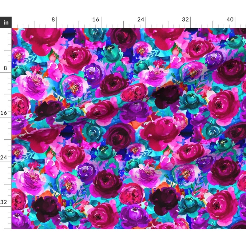 Petal Signature Cotton by the Yard or Fat Quarter Boho Aqua Hot Pink Floral Flowers Purple Custom Printed Fabric by Spoonflower
