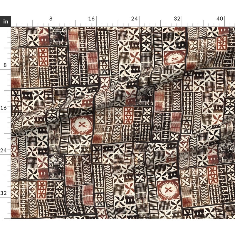 Petal Signature Cotton by the Yard or Fat Quarter Brown, Mudcloth, Panpacific, Tapa, Tiki, Aloha, Hawaii, Fiji, Custom Printed Fabric by Spoonflower