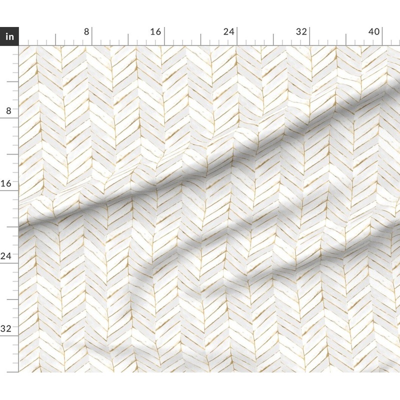 Petal Signature Cotton by the Yard or Fat Quarter Chevron Painted White Gold Stripe Herringbone Mod Golden Print Look Custom Printed Fabric by Spoonflower
