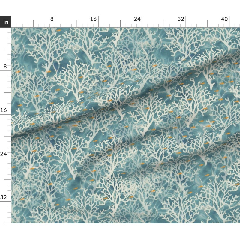 Petal Signature Cotton by the Yard or Fat Quarter Coral Orange Fish Caribbean Ocean Reef Beach Coastal Room Blue Cream Custom Printed Fabric by Spoonflower