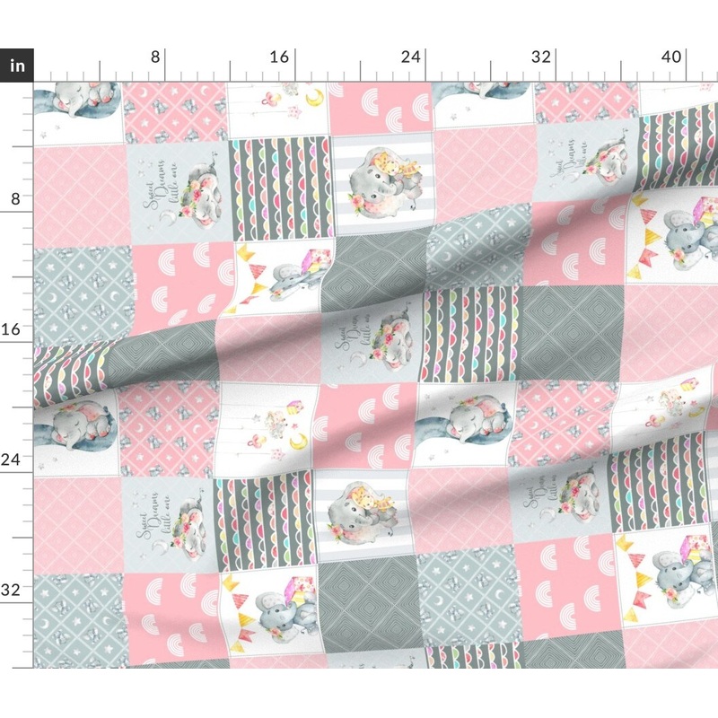 Petal Signature Cotton by the Yard or Fat Quarter Elephant Wholecloth Cheater Quilt Patchwork Rotated Pink Blue Gray Custom Printed Fabric by Spoonflower