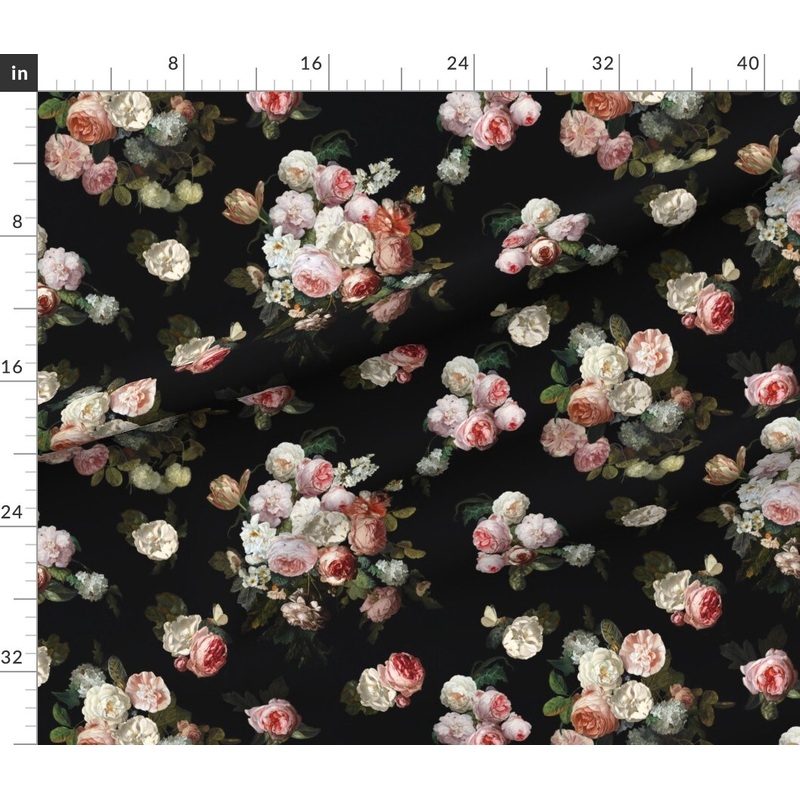 Petal Signature Cotton by the Yard or Fat Quarter Floral Painting Blossoms Pink Black Romantic French Custom Printed Fabric by Spoonflower