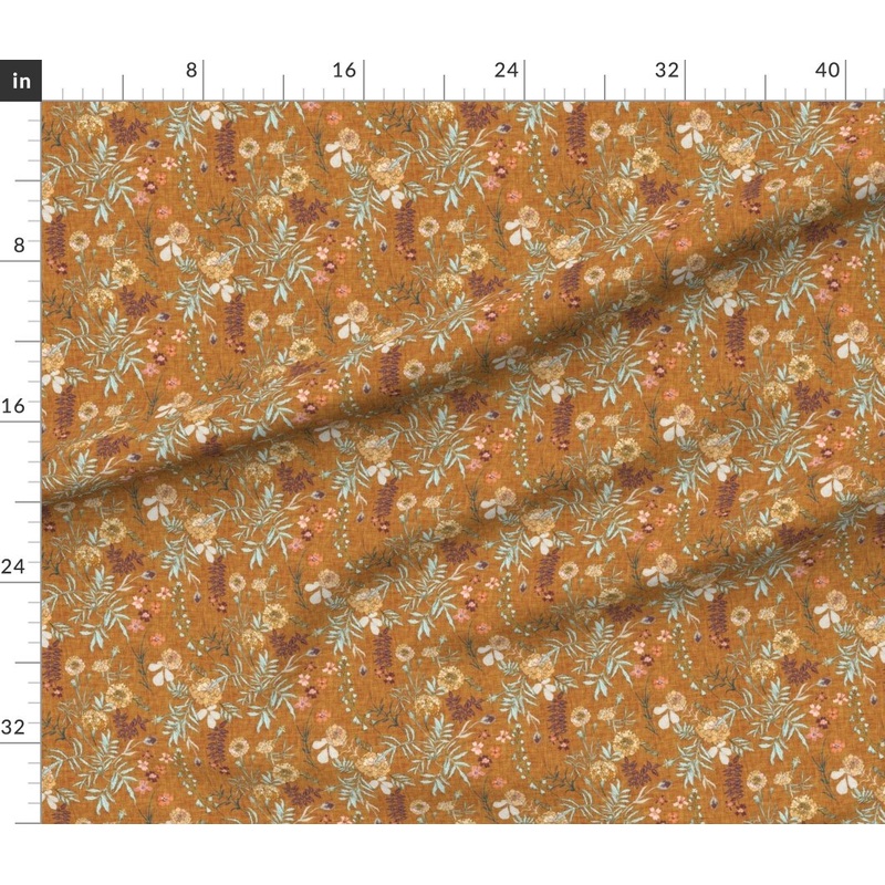 Petal Signature Cotton by the Yard or Fat Quarter Flower Yellow Gold Fall Autumn Floral Leaves Boho Mustard White Green Romantic Custom Printed Fabric by Spoonflower