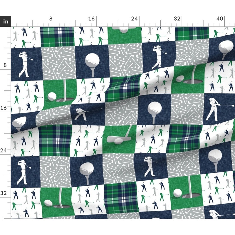 Petal Signature Cotton by the Yard or Fat Quarter Golf Patchwork Golfing Green Navy Gray Plaid Custom Printed Fabric by Spoonflower