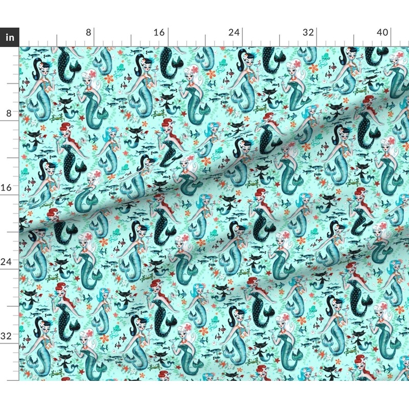 Petal Signature Cotton by the Yard or Fat Quarter Midcentury Mod, Mermaids, Martini, Retro, Cocktail, Aqua, Cat, Starfish, Vintage, Kistch, Mod Custom Printed Fabric by Spoonflower