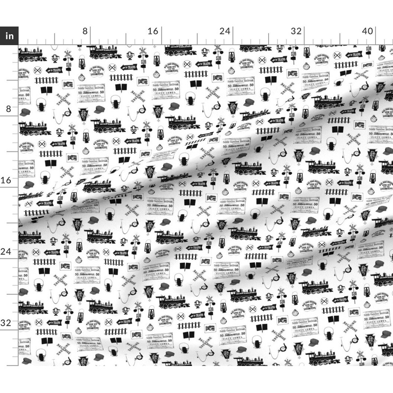 Petal Signature Cotton by the Yard or Fat Quarter Railroad Small Train Trains Black Steam Custom Printed Fabric by Spoonflower
