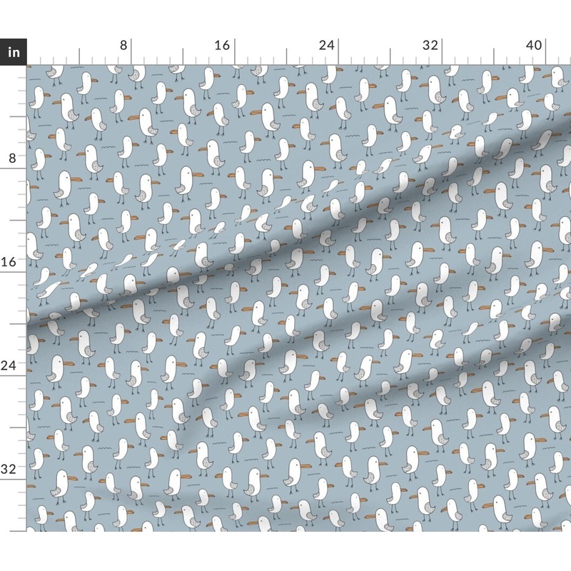 Petal Signature Cotton by the Yard or Fat Quarter Seagulls Ocean Kids Summer Blue Orange Gray Birds Water Custom Printed Fabric by Spoonflower