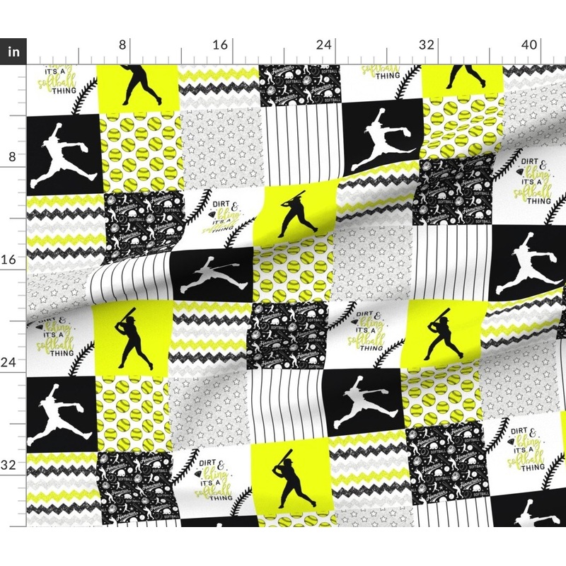 Petal Signature Cotton by the Yard or Fat Quarter Softball Baseball Neon Yellow Black Womens Sports Girls Chevron Wholecloth Quilt Topper Cheater Custom Printed Fabric by Spoonflower