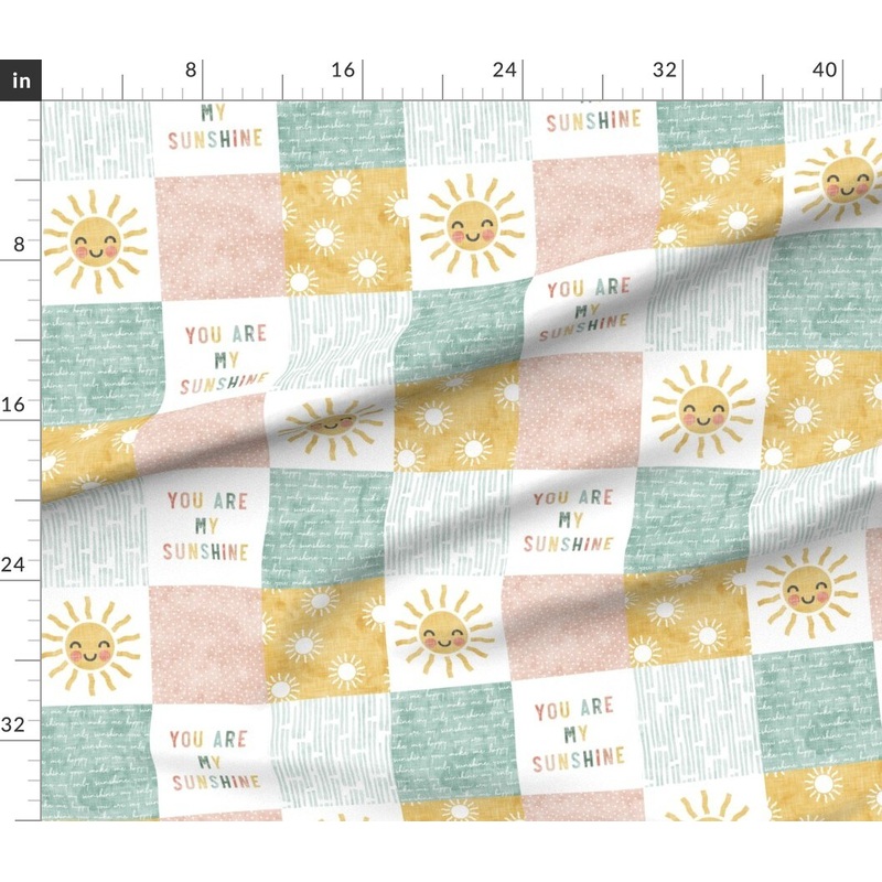 Petal Signature Cotton by the Yard or Fat Quarter Sunshine Patchwork Wholecloth Quilt Topper Cheater Blush Pink Mustard Gold Boho Baby Custom Printed Fabric by Spoonflower