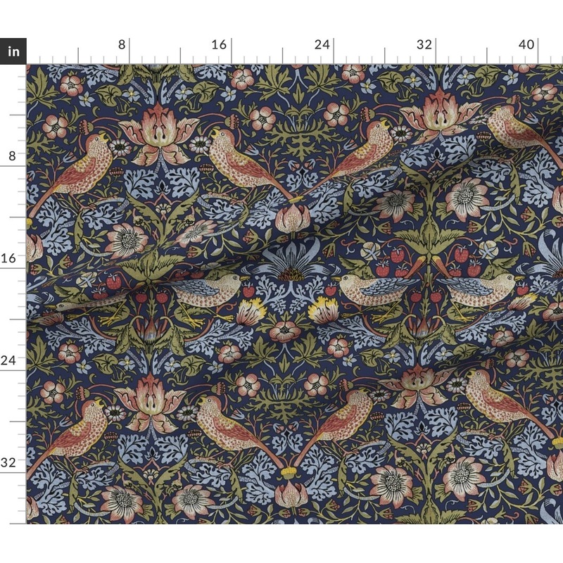 Petal Signature Cotton by the Yard or Fat Quarter Victorian Floral Garden Morris Inspired Strawberry Fruit Damask Vintage Style Custom Printed Fabric by Spoonflower