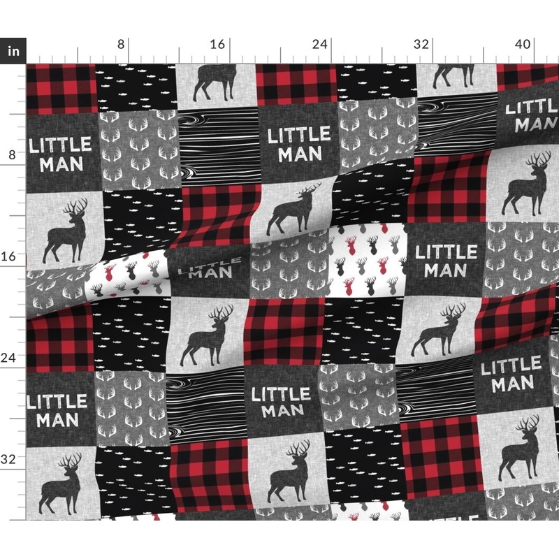Petal Signature Cotton by the Yard or Fat Quarter Woodland, Boy, Red And Black, Buck, Buffalo Plaid, Trendy, Wholecloth, Deer, Cheater Quilt Top Custom Printed Fabric by Spoonflower