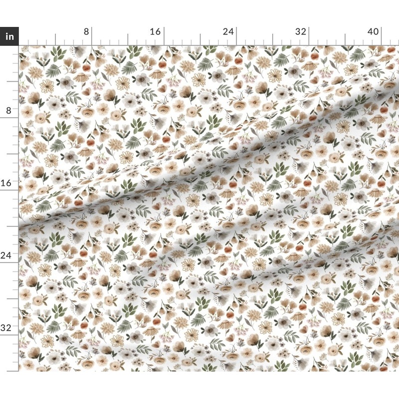 Petal Signature Cotton by the Yard or Fat Quarter Woodland Sage Florals Green Flowers Gray Beige Olive Custom Printed Fabric by Spoonflower