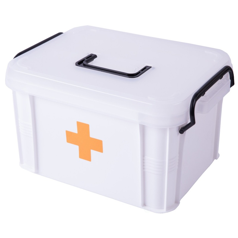 White Empty Medical Box for Home Emergency Supplies, Travel, Car, and Dorms  Compact First Aid Box with Handle, Detachable Tray and Locking Lid  Medical Organizer and First Aid Kit Storage