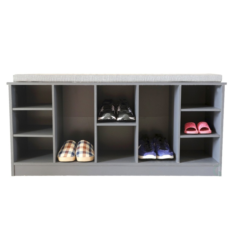 Wooden Shoe Cubicle Storage Entryway Bench with Soft Cushion for Seating