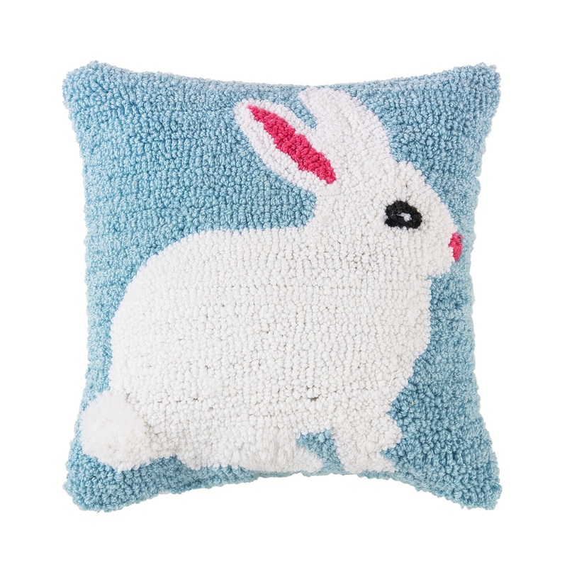 12″ x 12″ Easter Spring Themed Bunny Small/Petite Hooked Accent Throw Pillow