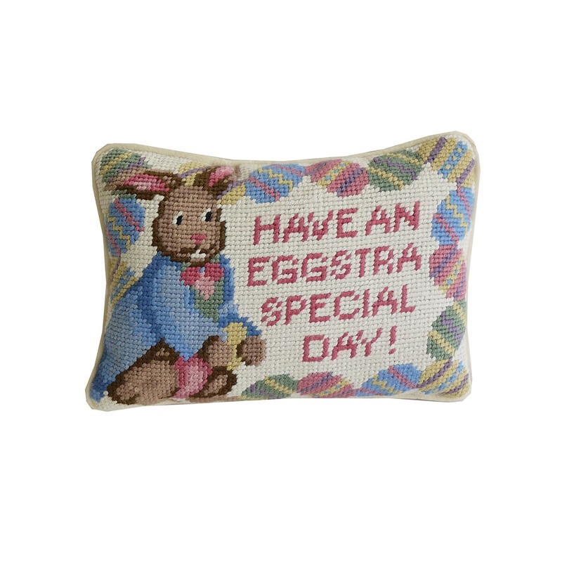 6.5″ x 9″ Eggstra Special Day Bunny Needlepoint Easter Spring Themed Small/Petite Accent Throw Pillow