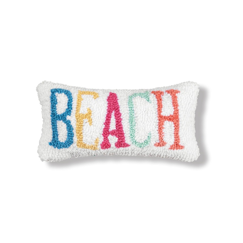 6″ x 12″ Small Petite “Beach” Script Hooked Accent Throw Pillow