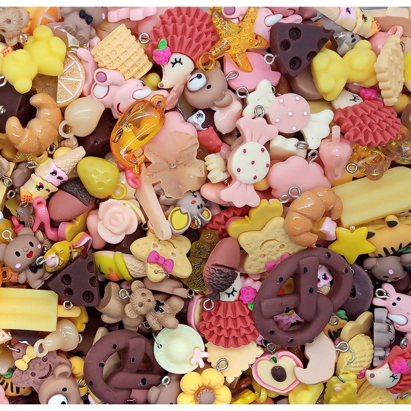 Cute Charm Mix in Brown Peach & Yellow, 30 pieces, Resin and Acrylic Mix, Adorabilities