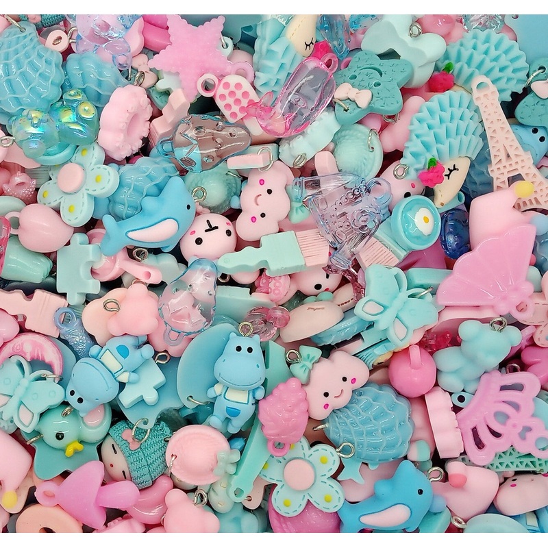 Cute Charm Mix in Pink & blue, 30 pieces, Pastel Resin and Acrylic Mix, Adorabilities