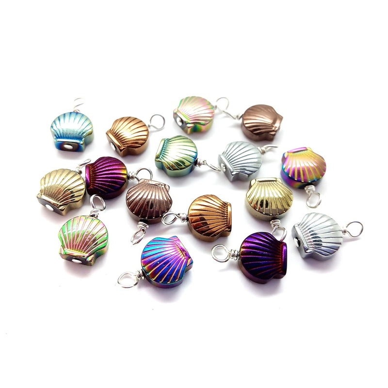 Seashell Charms, Colorful Sea Shell Bead Dangles, 10 pieces Mixed Colors, Adorabilities