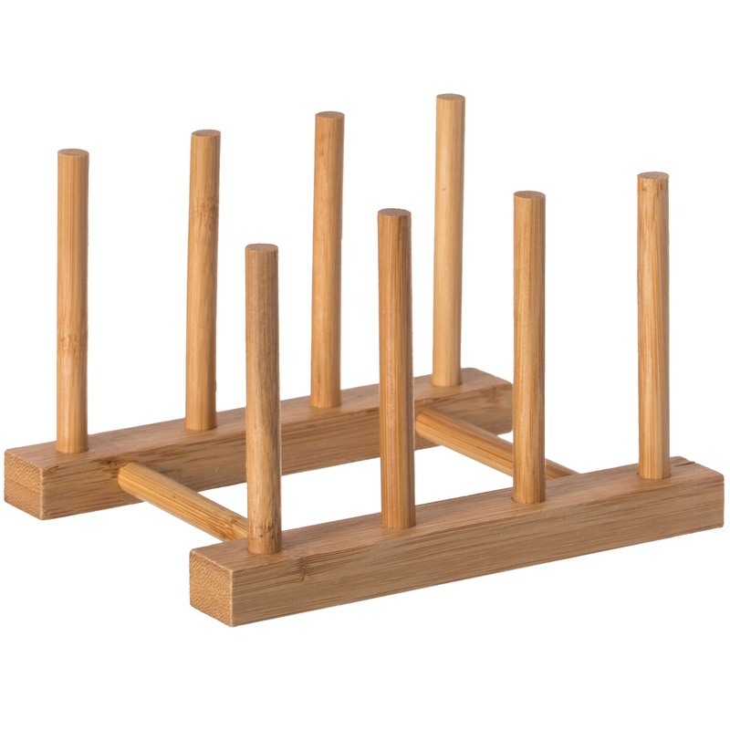 Set of 2 Bamboo Wooden Dish Drainer Rack, Plate Rack, And Drying Drainer