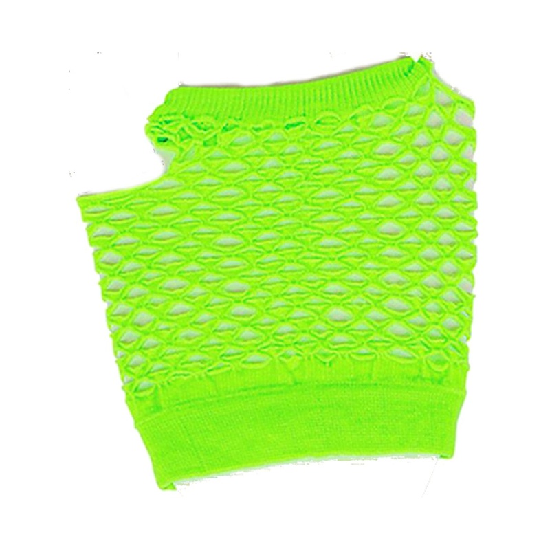 Adults  Neon Green Fishnet Fingerless 80s Rock Costume Half Gloves