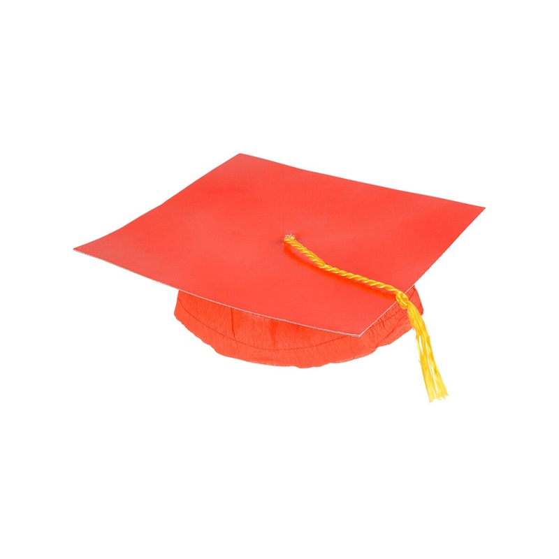 Adults Red Graduation Graduate Cardstock Cap Hat With Tassel Costume Accessory