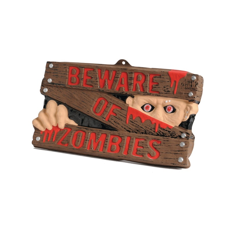 Beware Of Zombies Sign Warning Halloween Decoration Sign 16″ x 9″