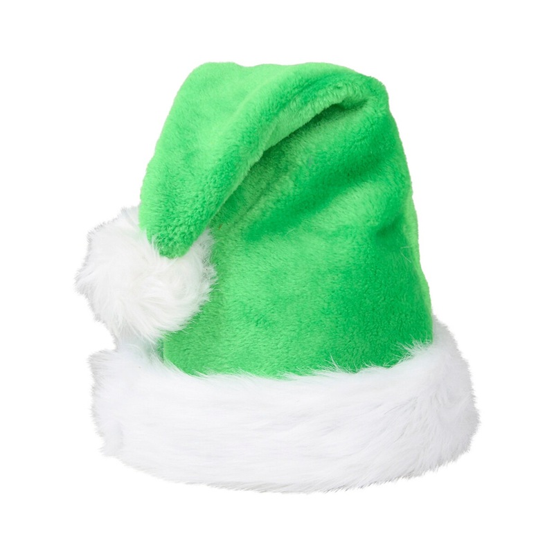 Christmas Green Plush Faux Fur Trim Santa Hat Costume Accessory