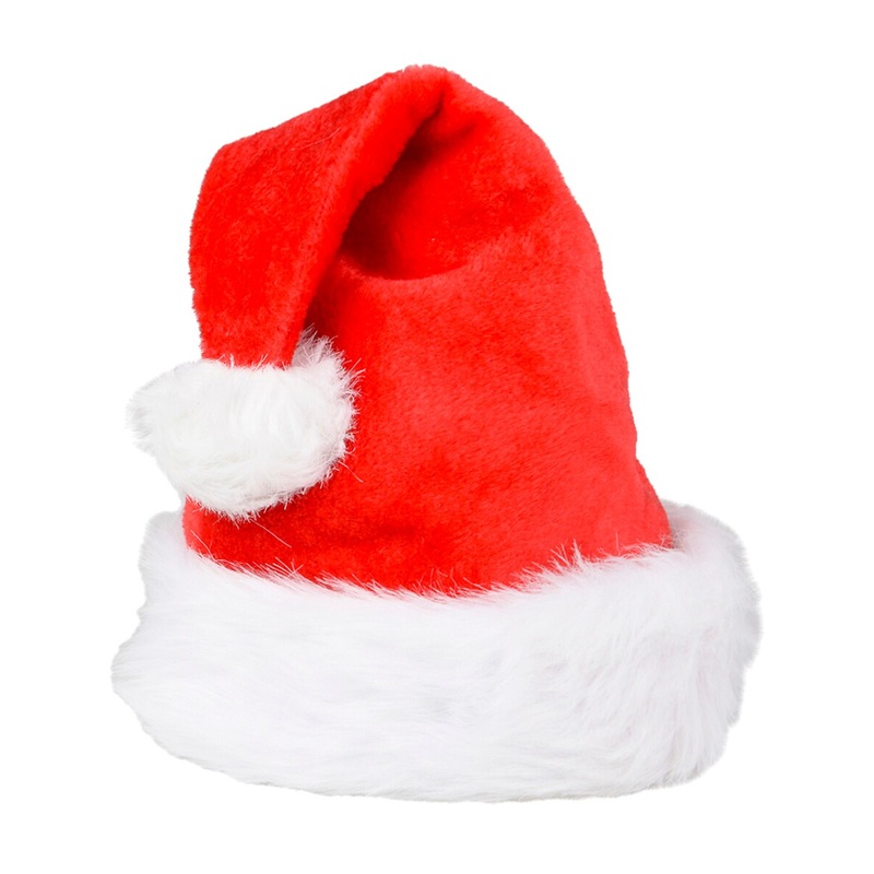Christmas Red Plush Faux Fur Trim Santa Hat Costume Accessory