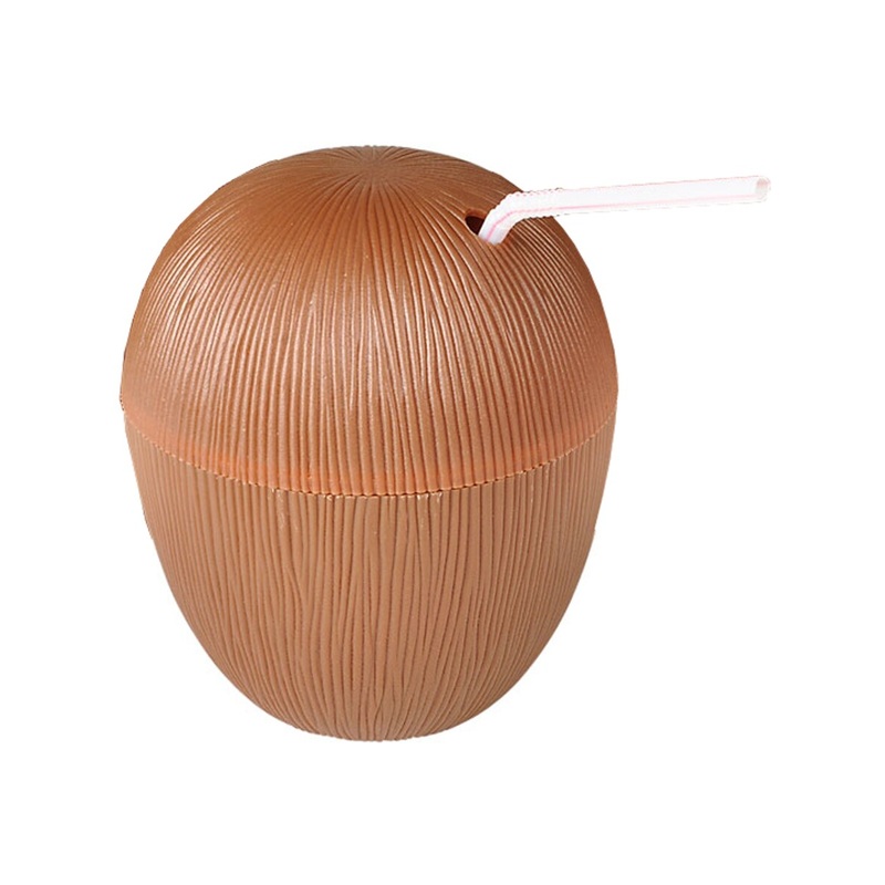 Hawaiian Island Plastic Tropical Coconut Covered Mug Cup