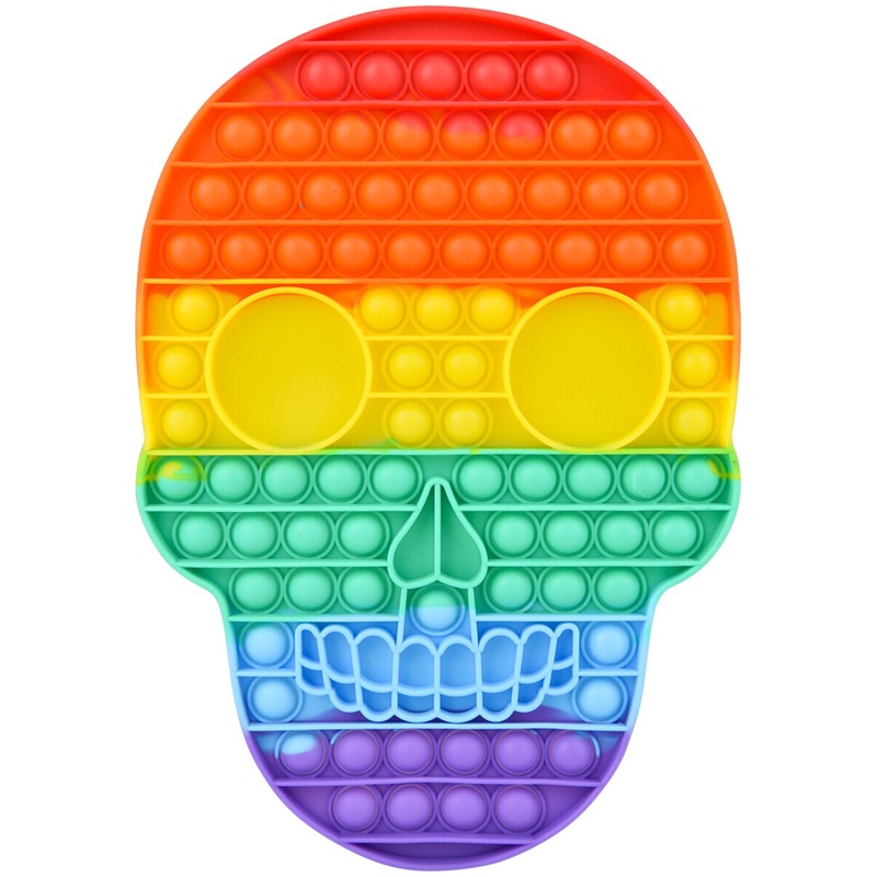 Jumbo Rainbow Skull Head Bubble Popper Toy 11.75″