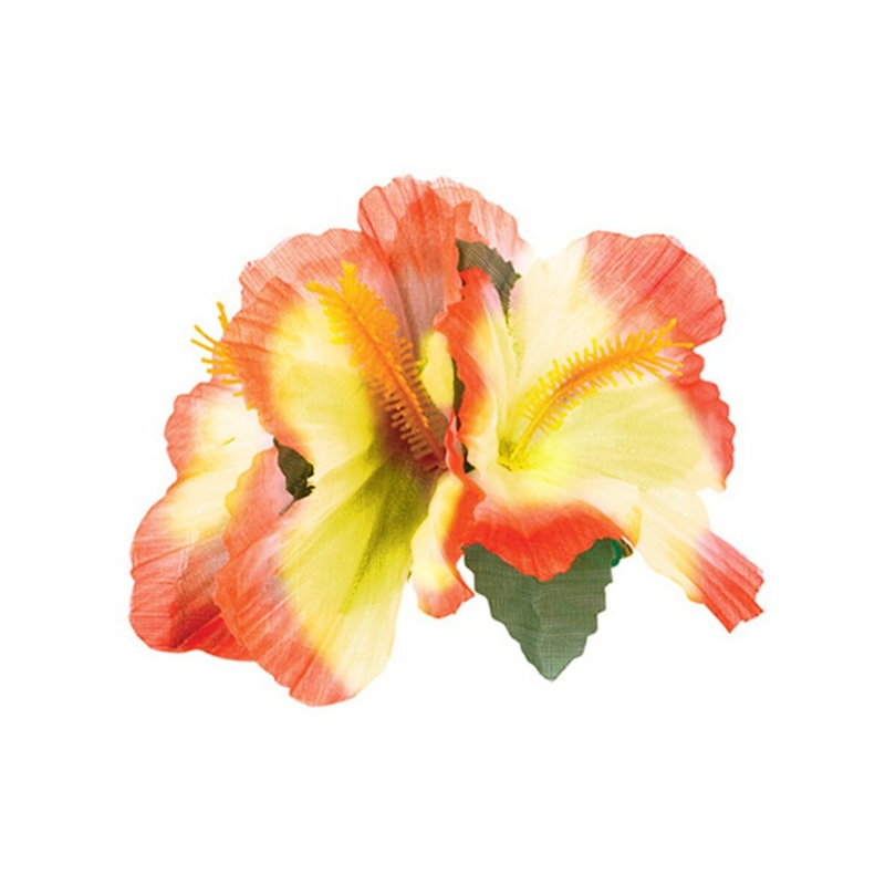 Orange And Yellow Luau Hawaiian Flower Hibiscus Costume Accessory Hair Clips